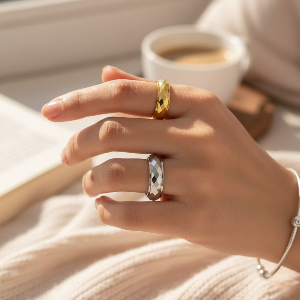 Minimal Pattern Anxiety Spinner Ring
