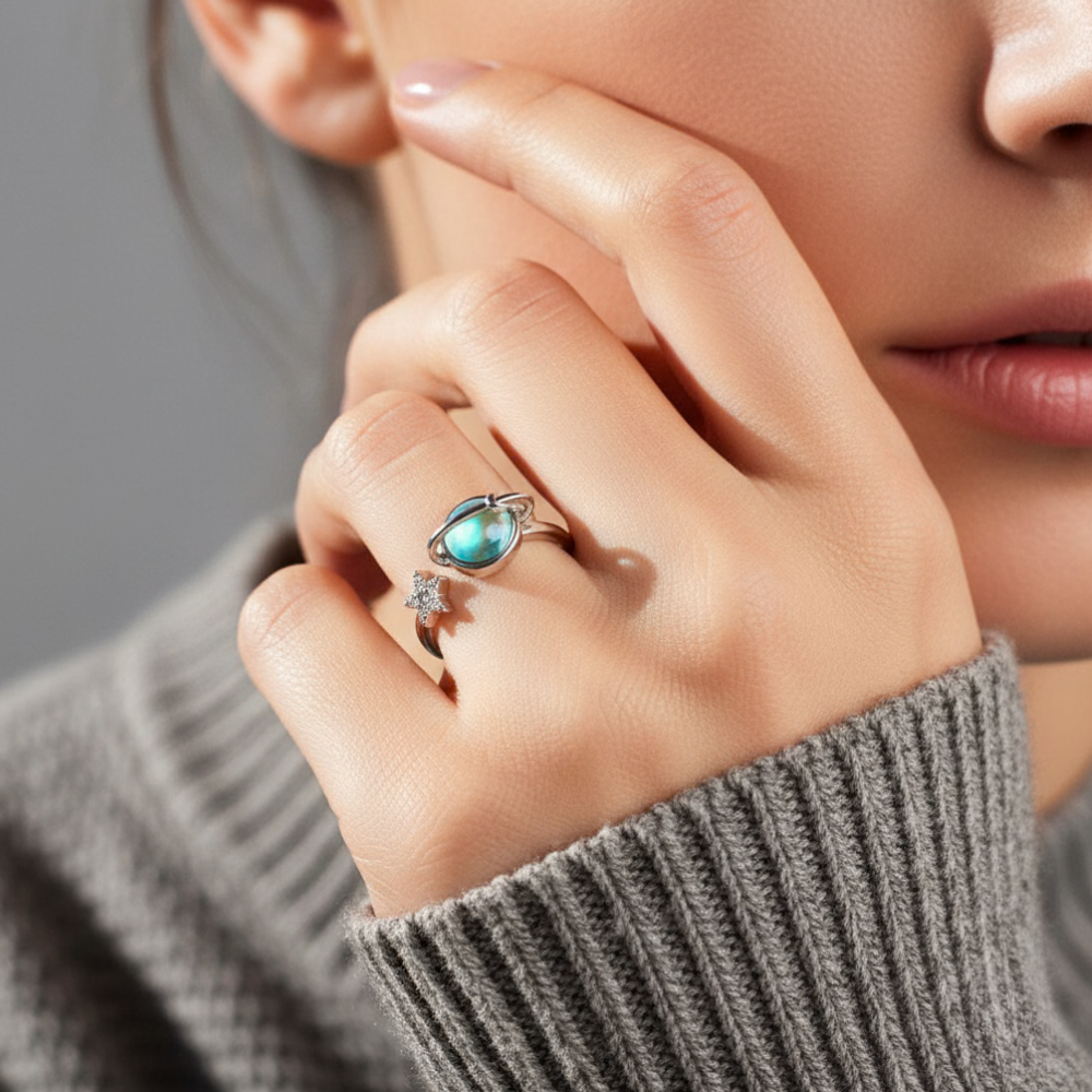Adjustable Star & Moon Anxiety Spinner Ring